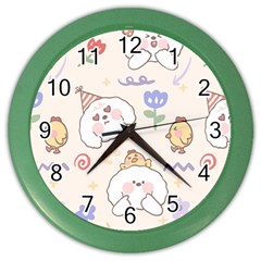 Chicken Dog Flower Sun Pattern Color Wall Clock by Sudhe