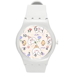 Chicken Dog Flower Sun Pattern Round Plastic Sport Watch (m) by Sudhe