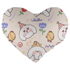 Chicken Dog Flower Sun Pattern Large 19  Premium Flano Heart Shape Cushions by Sudhe