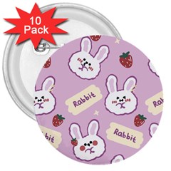 Illustration Rabbit Cartoon Background Pattern 3  Buttons (10 Pack)  by Sudhe