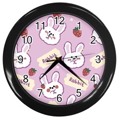 Illustration Rabbit Cartoon Background Pattern Wall Clock (black) by Sudhe