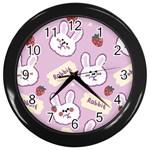 Illustration Rabbit Cartoon Background Pattern Wall Clock (Black) Front