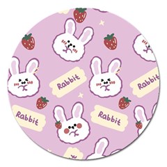 Illustration Rabbit Cartoon Background Pattern Magnet 5  (round)