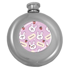 Illustration Rabbit Cartoon Background Pattern Round Hip Flask (5 Oz) by Sudhe