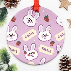 Illustration Rabbit Cartoon Background Pattern Round Ornament (two Sides)