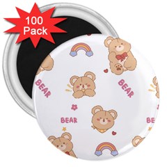 Illustrations Bear Cartoon Background Pattern 3  Magnets (100 Pack) by Sudhe