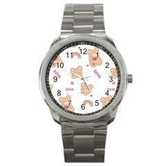 Illustrations Bear Cartoon Background Pattern Sport Metal Watch by Sudhe