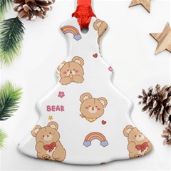 Illustrations Bear Cartoon Background Pattern Christmas Tree Ornament (two Sides) by Sudhe