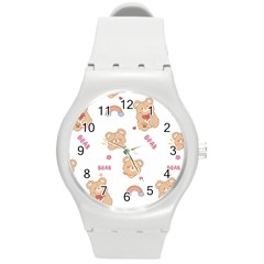 Illustrations Bear Cartoon Background Pattern Round Plastic Sport Watch (m) by Sudhe