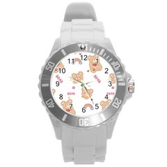 Illustrations Bear Cartoon Background Pattern Round Plastic Sport Watch (l) by Sudhe