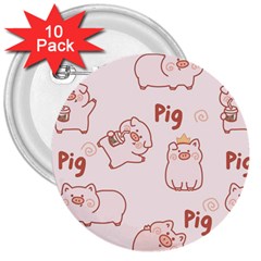 Pig Cartoon Background Pattern 3  Buttons (10 Pack)  by Sudhe