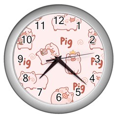 Pig Cartoon Background Pattern Wall Clock (silver) by Sudhe