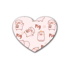 Pig Cartoon Background Pattern Rubber Heart Coaster (4 Pack) by Sudhe