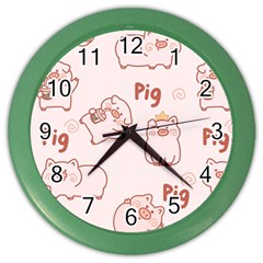 Pig Cartoon Background Pattern Color Wall Clock by Sudhe