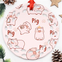 Pig Cartoon Background Pattern Ornament (round Filigree)