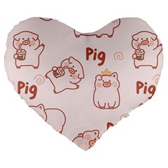 Pig Cartoon Background Pattern Large 19  Premium Heart Shape Cushions by Sudhe