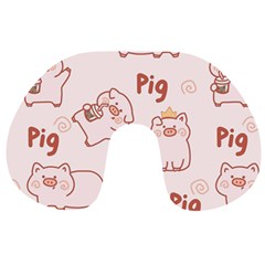 Pig Cartoon Background Pattern Travel Neck Pillow by Sudhe