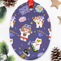 Girl Cartoon Background Pattern Ornament (oval)