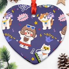 Girl Cartoon Background Pattern Ornament (heart)