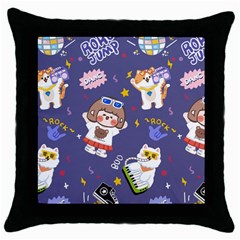 Girl Cartoon Background Pattern Throw Pillow Case (black) by Sudhe