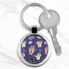 Girl Cartoon Background Pattern Key Chain (round) by Sudhe