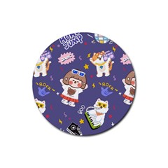 Girl Cartoon Background Pattern Rubber Round Coaster (4 Pack) by Sudhe