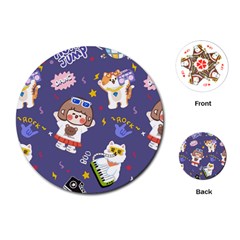 Girl Cartoon Background Pattern Playing Cards Single Design (round)