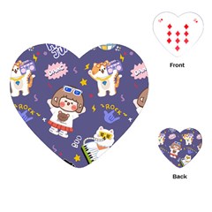 Girl Cartoon Background Pattern Playing Cards Single Design (heart)