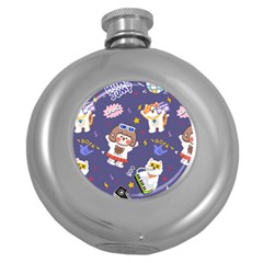 Girl Cartoon Background Pattern Round Hip Flask (5 Oz) by Sudhe