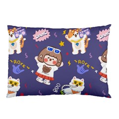 Girl Cartoon Background Pattern Pillow Case by Sudhe