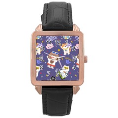 Girl Cartoon Background Pattern Rose Gold Leather Watch  by Sudhe