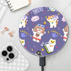 Girl Cartoon Background Pattern Wireless Charger by Sudhe