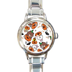 Illustration Pumpkin Bear Bat Bunny Chicken Round Italian Charm Watch by Sudhe