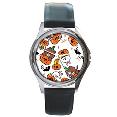 Illustration Pumpkin Bear Bat Bunny Chicken Round Metal Watch by Sudhe