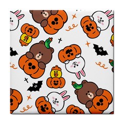 Illustration Pumpkin Bear Bat Bunny Chicken Tile Coaster by Sudhe