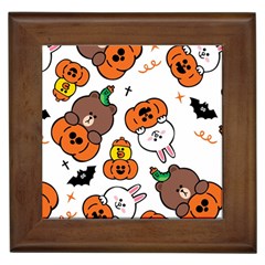 Illustration Pumpkin Bear Bat Bunny Chicken Framed Tile by Sudhe