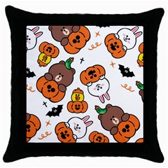 Illustration Pumpkin Bear Bat Bunny Chicken Throw Pillow Case (black) by Sudhe