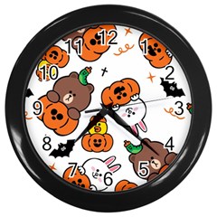 Illustration Pumpkin Bear Bat Bunny Chicken Wall Clock (black) by Sudhe