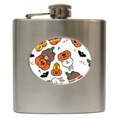 Illustration Pumpkin Bear Bat Bunny Chicken Hip Flask (6 Oz) by Sudhe