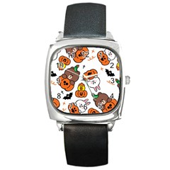 Illustration Pumpkin Bear Bat Bunny Chicken Square Metal Watch by Sudhe