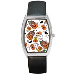 Illustration Pumpkin Bear Bat Bunny Chicken Barrel Style Metal Watch Front