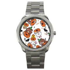 Illustration Pumpkin Bear Bat Bunny Chicken Sport Metal Watch by Sudhe