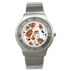 Illustration Pumpkin Bear Bat Bunny Chicken Stainless Steel Watch by Sudhe