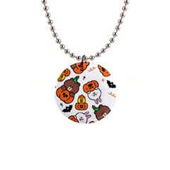 Illustration Pumpkin Bear Bat Bunny Chicken 1  Button Necklace by Sudhe