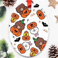 Illustration Pumpkin Bear Bat Bunny Chicken Oval Ornament (two Sides)