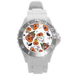 Illustration Pumpkin Bear Bat Bunny Chicken Round Plastic Sport Watch (l) by Sudhe