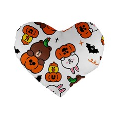 Illustration Pumpkin Bear Bat Bunny Chicken Standard 16  Premium Heart Shape Cushions by Sudhe