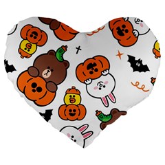 Illustration Pumpkin Bear Bat Bunny Chicken Large 19  Premium Heart Shape Cushions by Sudhe