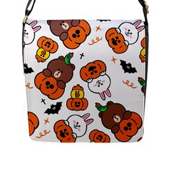 Illustration Pumpkin Bear Bat Bunny Chicken Flap Closure Messenger Bag (l) by Sudhe