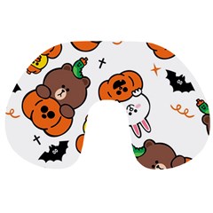 Illustration Pumpkin Bear Bat Bunny Chicken Travel Neck Pillow by Sudhe